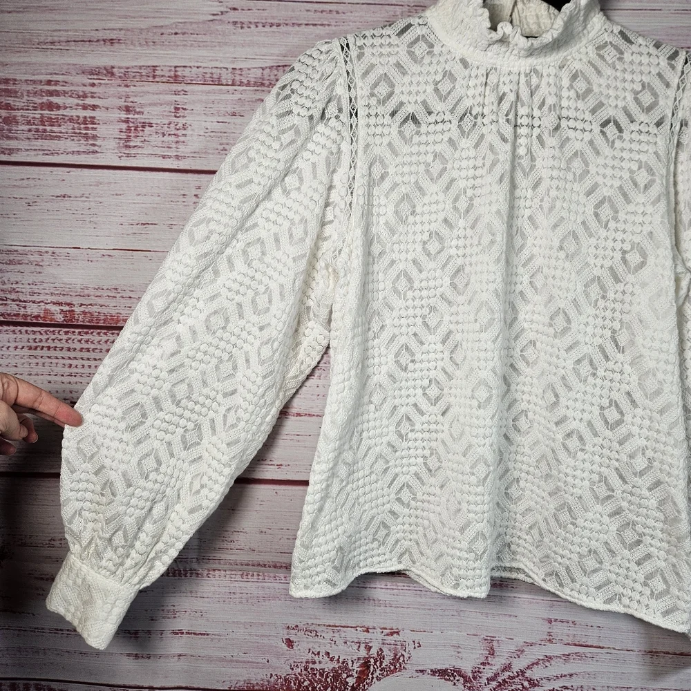 Sezane Shona White Lace Long Sleeve Blouse - Picture 8 of 15